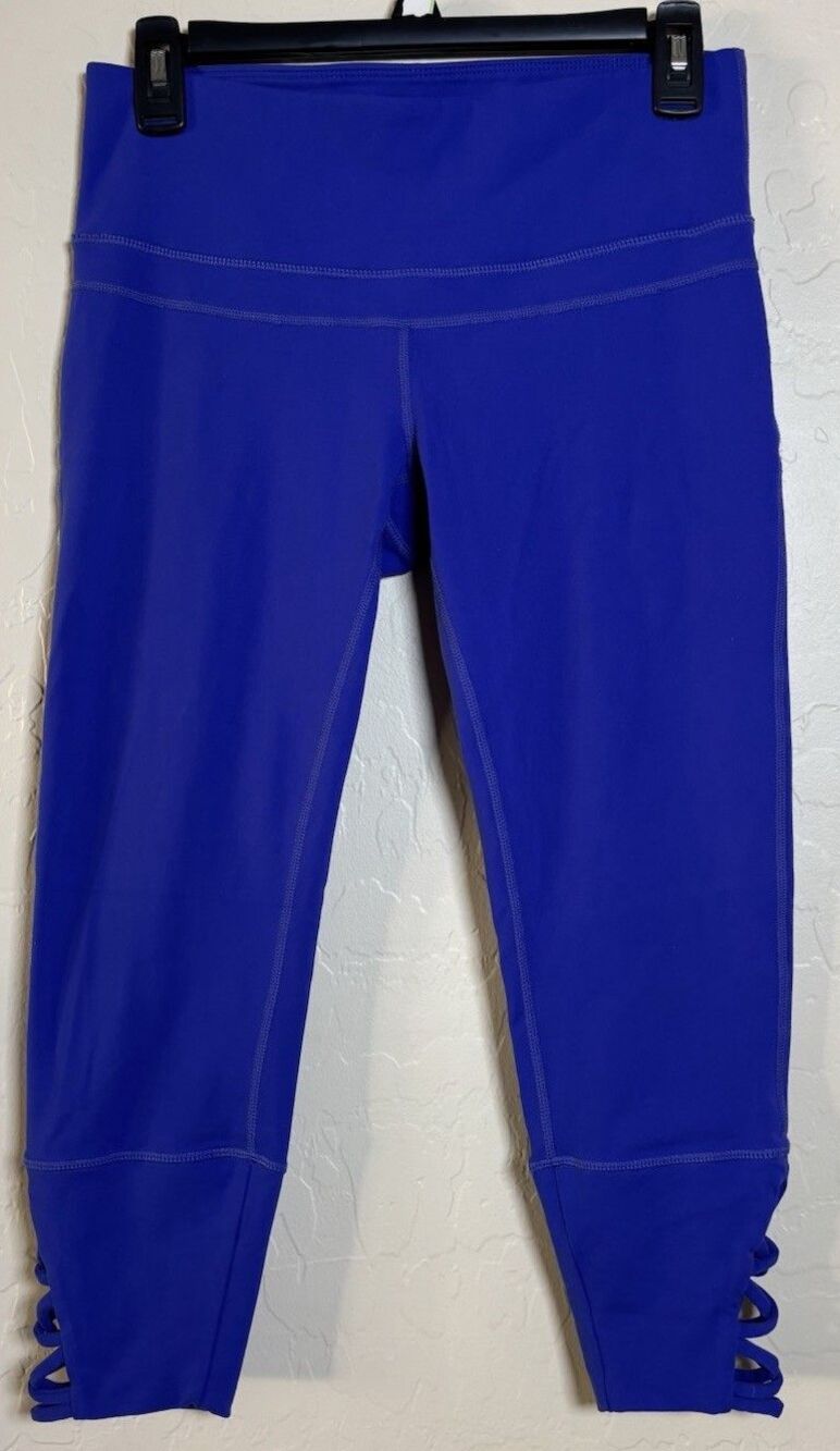 prAna Tori Capri Leggings Womens Blue Strappy Ladder Hem Yoga Athletic Small
